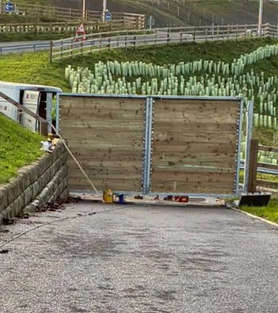 Driveway gates closed view